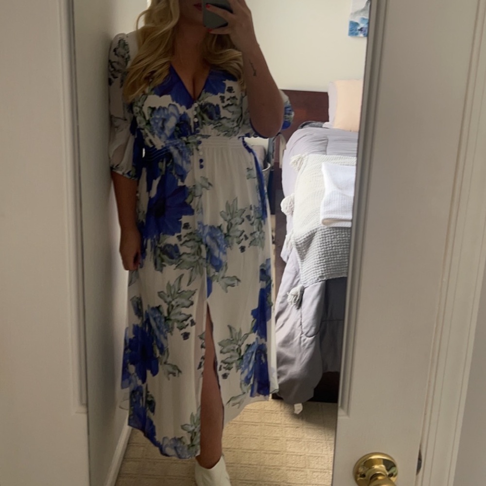 Blue & White Floral Maxi Dress